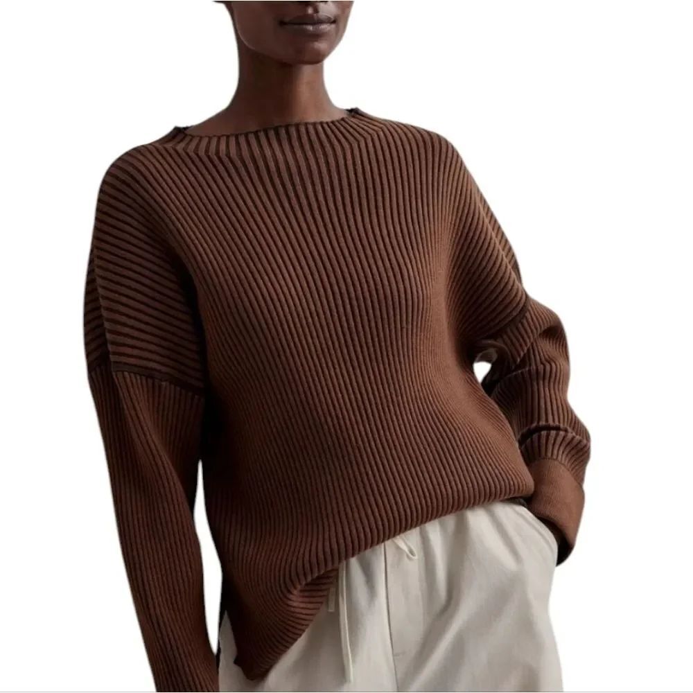 Varley Emile Rib Knit Pullover Top Rawhine Brown Stretchy Soft Material Size S